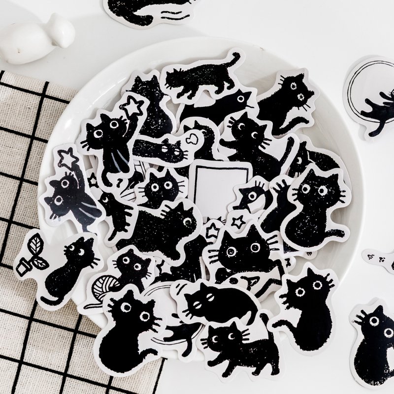 45 Pcs Cute Small Black Cat Decorative Boxed Stickers Set Kawaii Little Kitten Decorative Stickers For Scrapbooking Kid Diy Arts
