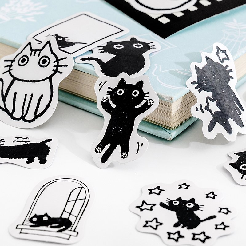 45 Pcs Cute Small Black Cat Decorative Boxed Stickers Set Kawaii Little Kitten Decorative Stickers For Scrapbooking Kid Diy Arts