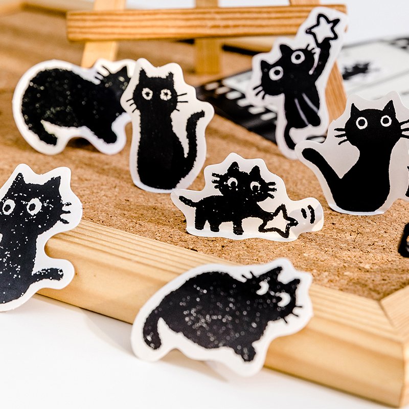 45 Pcs Cute Small Black Cat Decorative Boxed Stickers Set Kawaii Little Kitten Decorative Stickers For Scrapbooking Kid Diy Arts