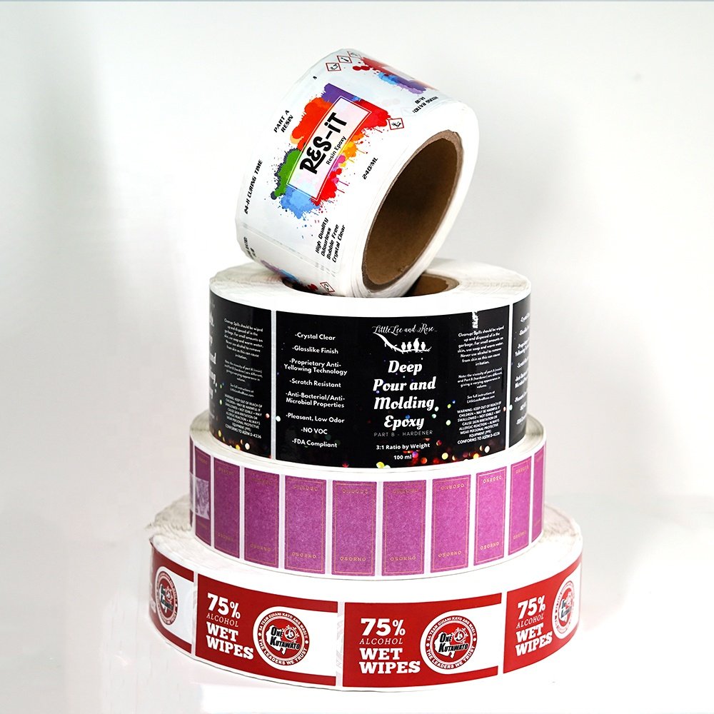 Custom Waterproof Adhesive Canned Food Sticker Price Transparent logo Label Full color Printing vinyl glossy stickers for bottle
