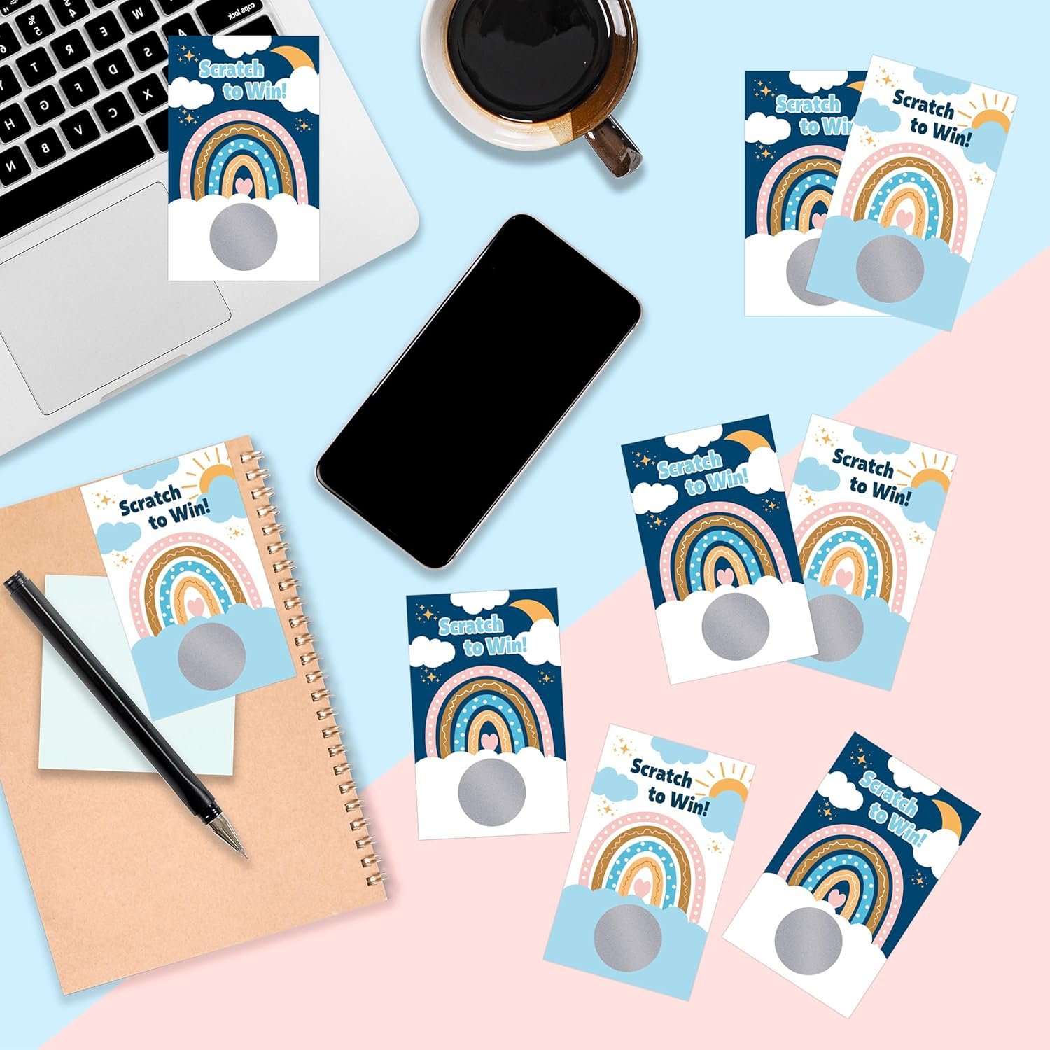 Boho Rainbow Blank Gift Certificates DIY Coupon Cards Scratch Off Stickers Cards for Business Salon Spa Party Games