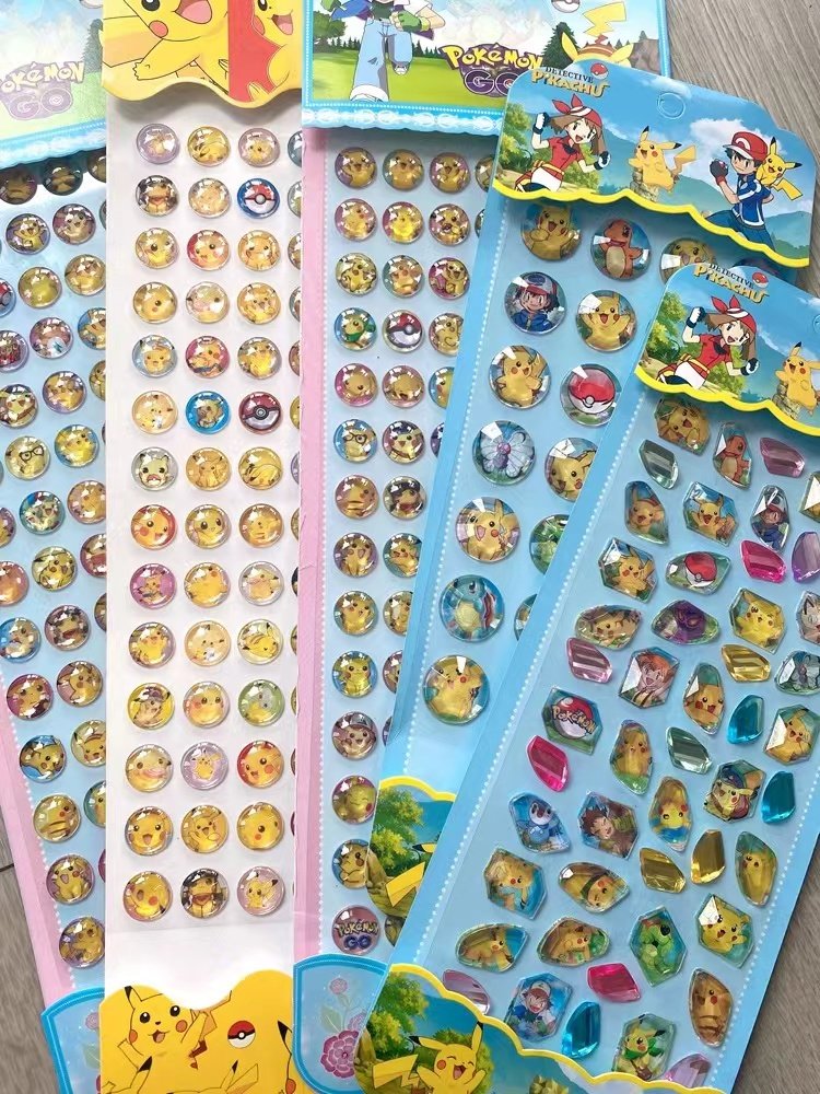 Cartoon Gem Face Crystal Glitter Pearl Sheets 3D Epoxy Custom Logo Stickers Packaging Labels