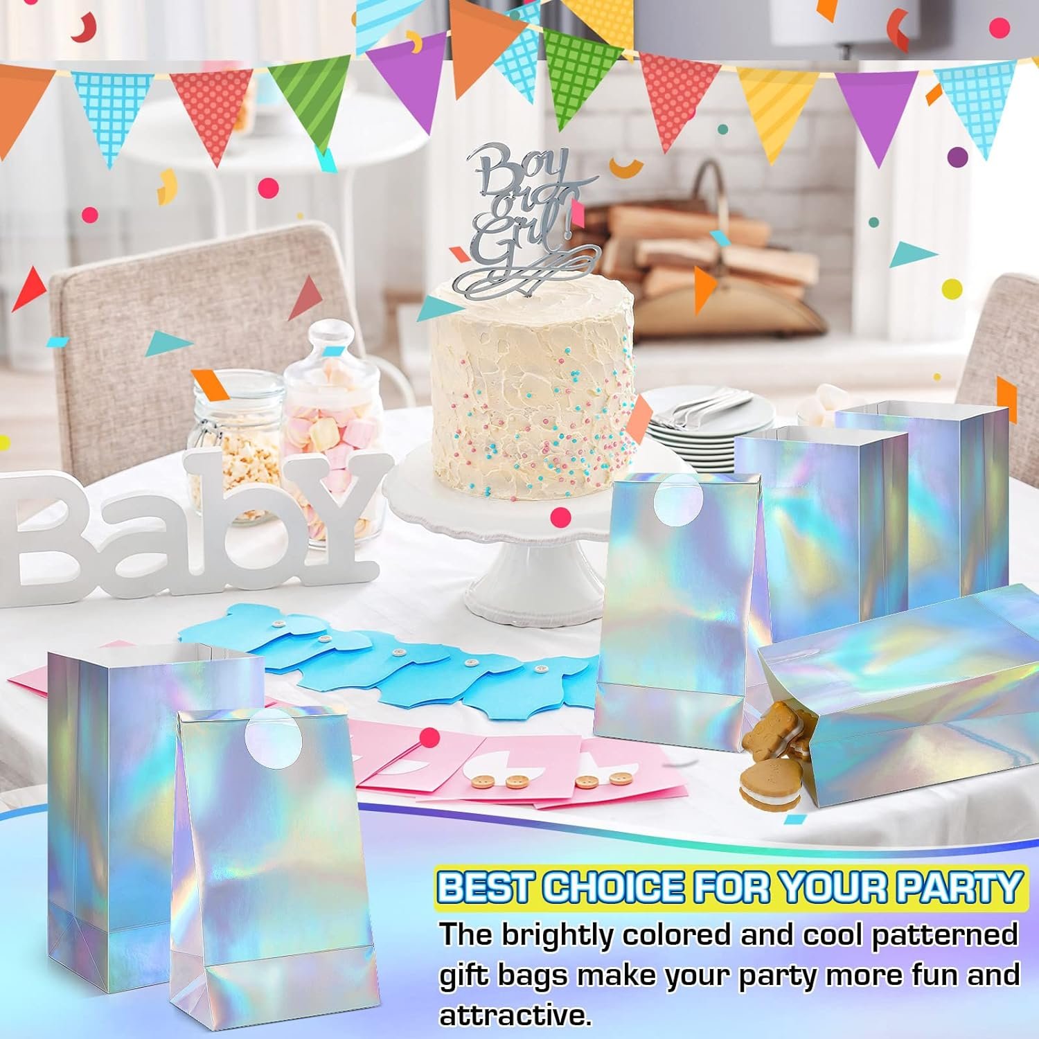 Hot Selling Custom Logo Fancy Holographic Paper Gift Packaging Bag With Custom Stickers