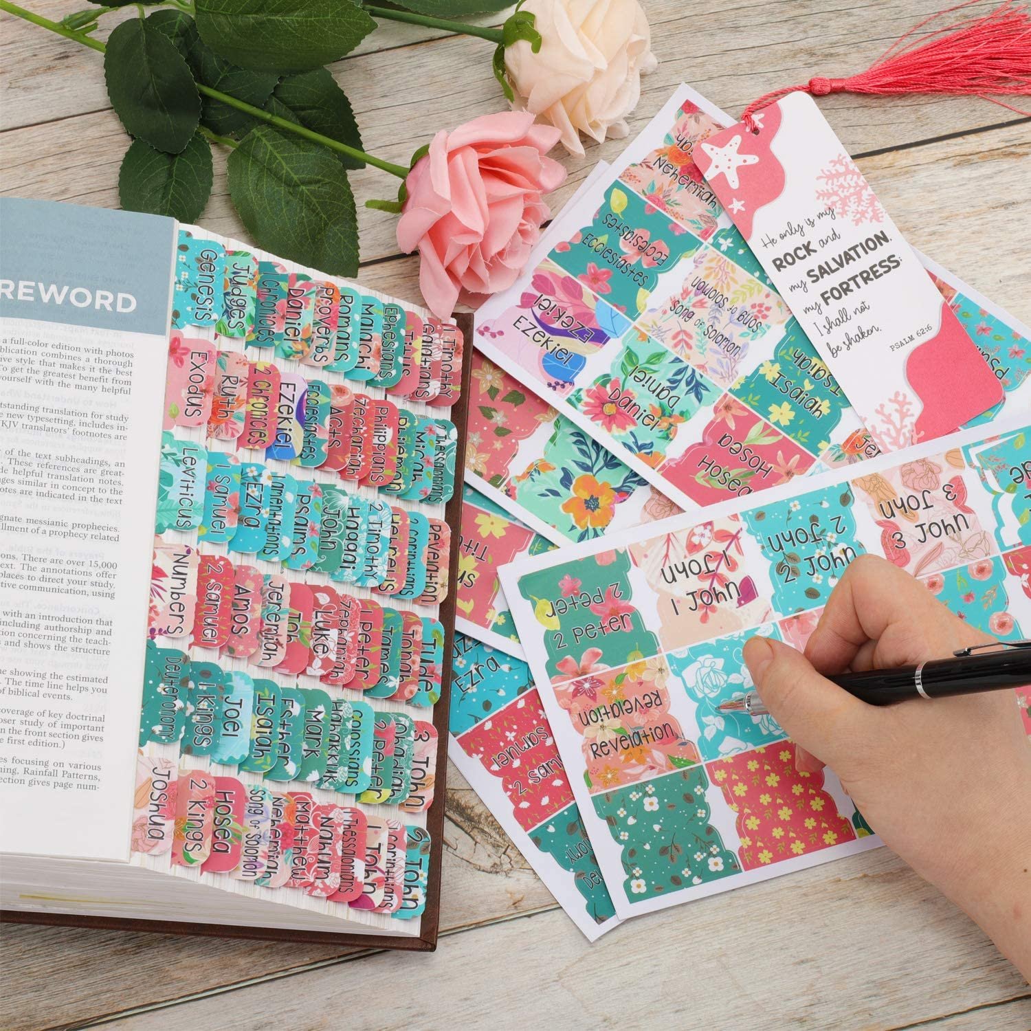 Self Adhesive Teal Bible Labeling Tabs Sticker with Large Print for Women Bible Index tabs in Total for Old and New Testament