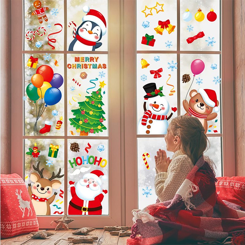 2023 Promotional Holiday Decorative Advertising Decor Halloween Cartoon Snowman Christmas Glass Custom Logo Window Stickers