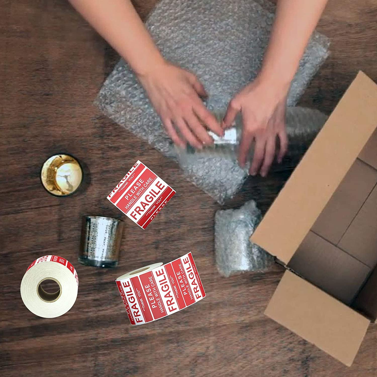 Wholesale red fragile warning label self-adhesive waterproof with gloss lamination labels sticker rolls for shipping label