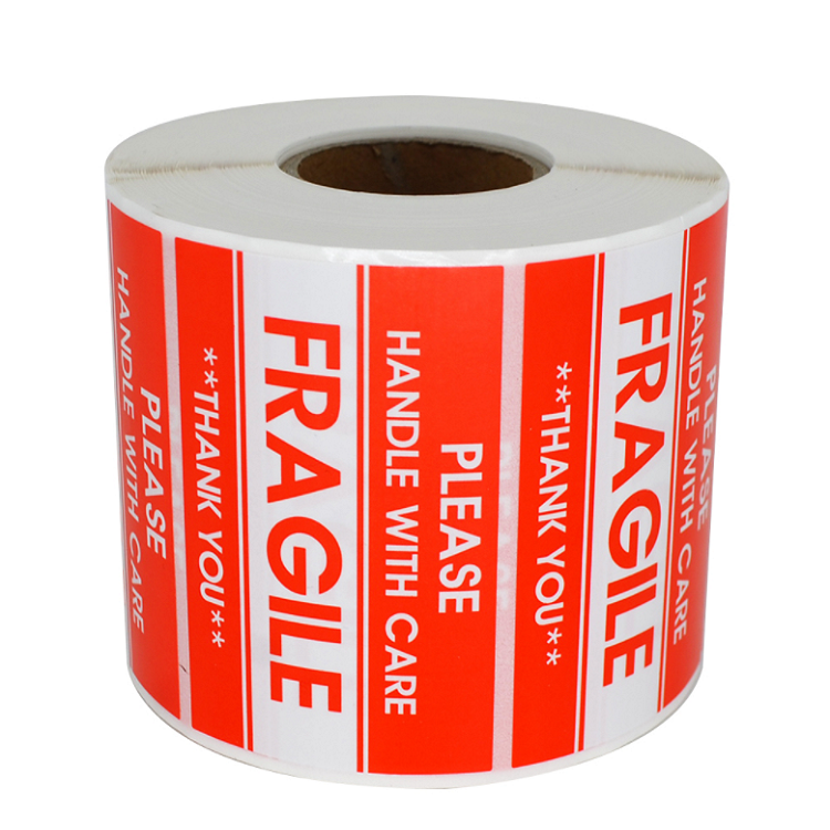 Wholesale red fragile warning label self-adhesive waterproof with gloss lamination labels sticker rolls for shipping label