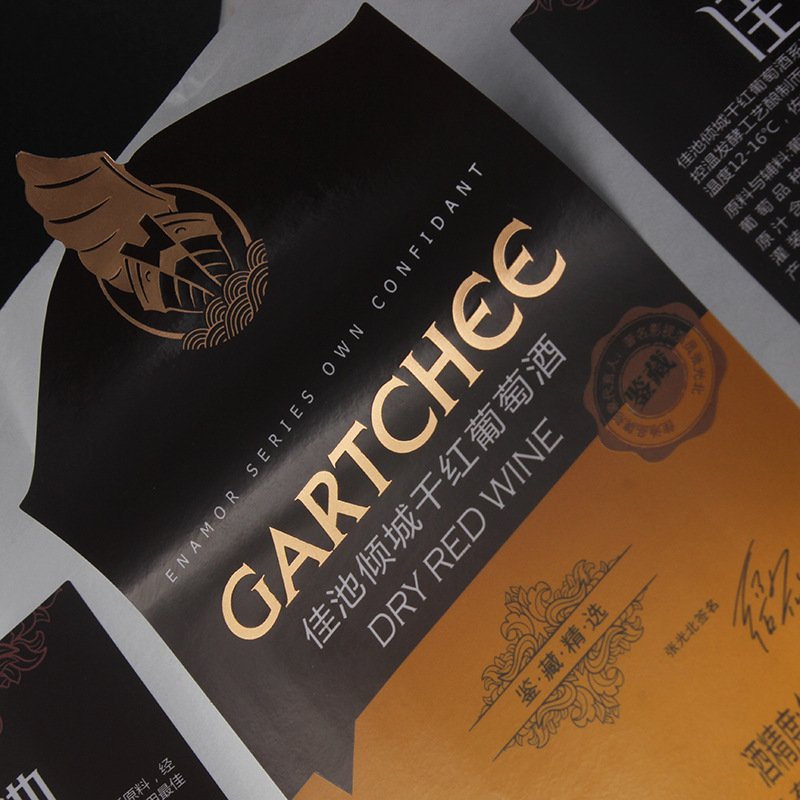Custom Printed Gold Foil Wine Label Premium Textured Paper Waterproof Adhesive Sticker Personalized Glossy Vinyl Surface Finish
