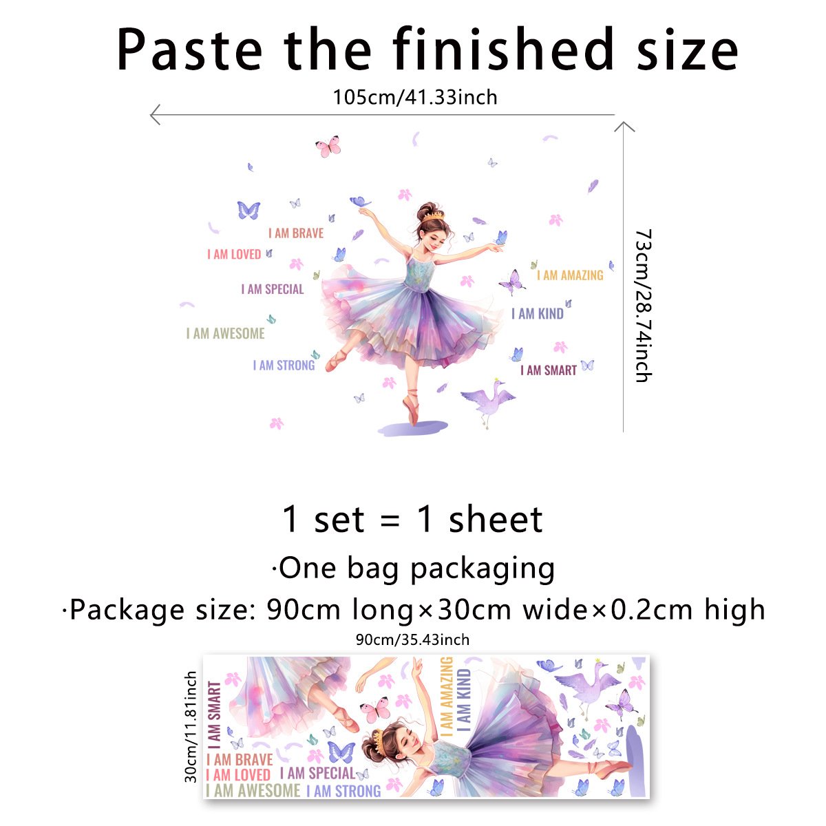 Creative dance girl 3d butterfly decoration family motto die cut water proof stickers for girls room living room