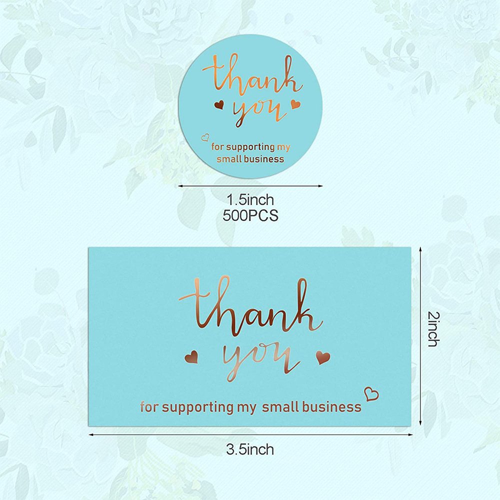 500pcs Roll 1.5 inch Blue Labels Gold Foil Thank You Stickers and Cards for Small Business