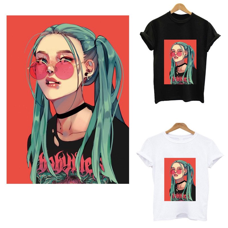 Heat-sensitive Patches Applique on Clothes Woman T-shirt Iron on Transfers Fashion Urban Girl Stripes Garment Durable 1PCS Y1221