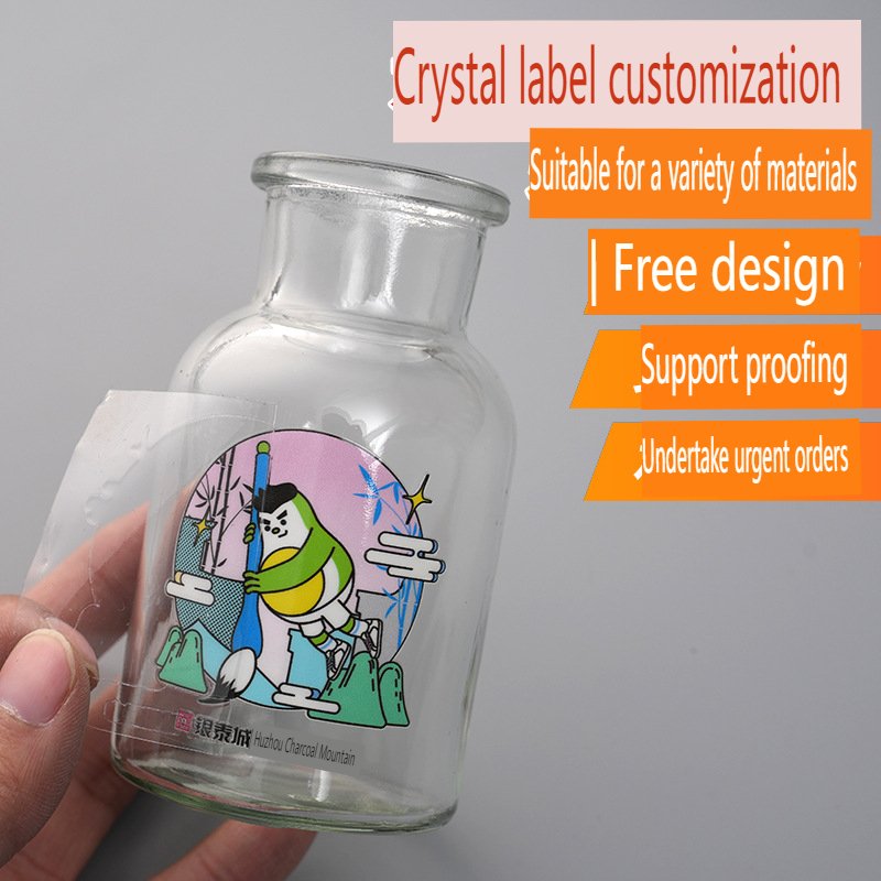 Custom printed metal logo pressed 3d label UV water cup glass packaging box tin can transfer sticker packaging sticker