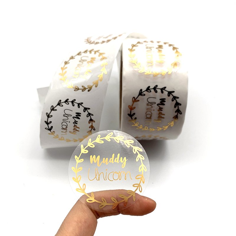 Custom Vinyl Printing Roll Personalized Logo Adhesive Gold Foil Transparent Labels Stickers