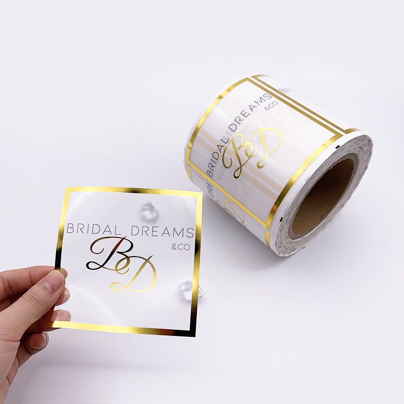 Custom Vinyl Printing Roll Personalized Logo Adhesive Gold Foil Transparent Labels Stickers