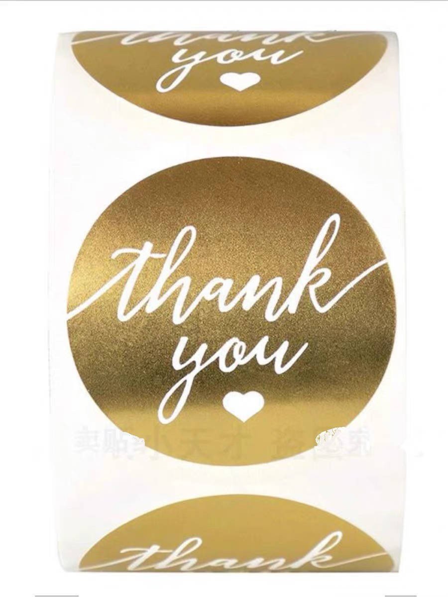 Custom Round Thank You Labels Foil Stamping Stickers Rolls Gift Bag Closure Stickers Foil Stamping Thank You Stickers
