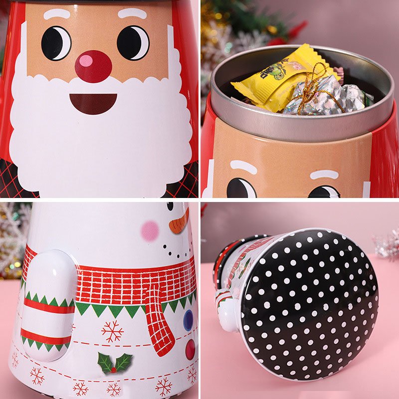 Santa Snowman Tumbler Eve Christmas Metal Tin Box For Gift Candy Cookie Package