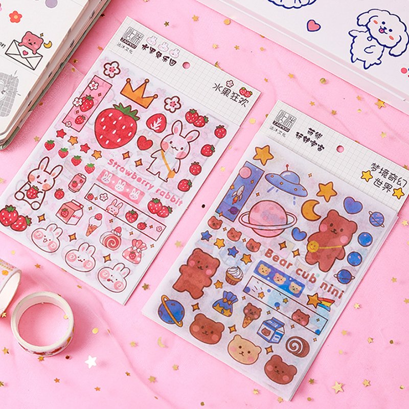 High Quality Custom Decorative Cute sticker set Logo A4 A5 A6 Waterproof Transparent Clear Vinyl Kiss Cut Stickers Sheet Custom