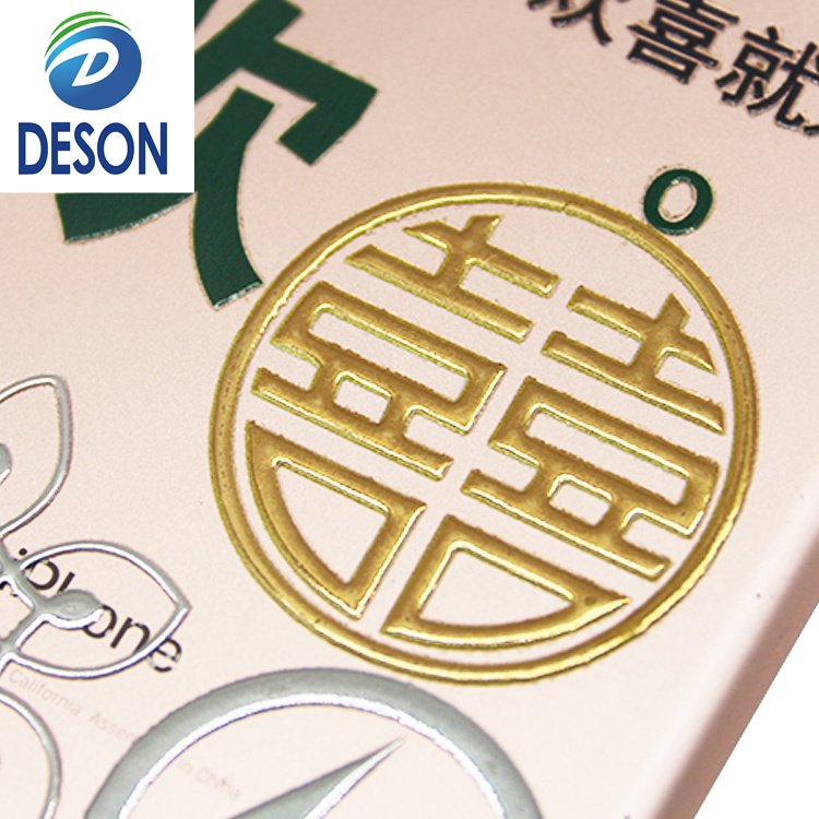 Deson Custom Strong Adhesive UV Business Logo Waterproof Vinyl 3D Gold Transfer Stickers For Packing Labels Stickers