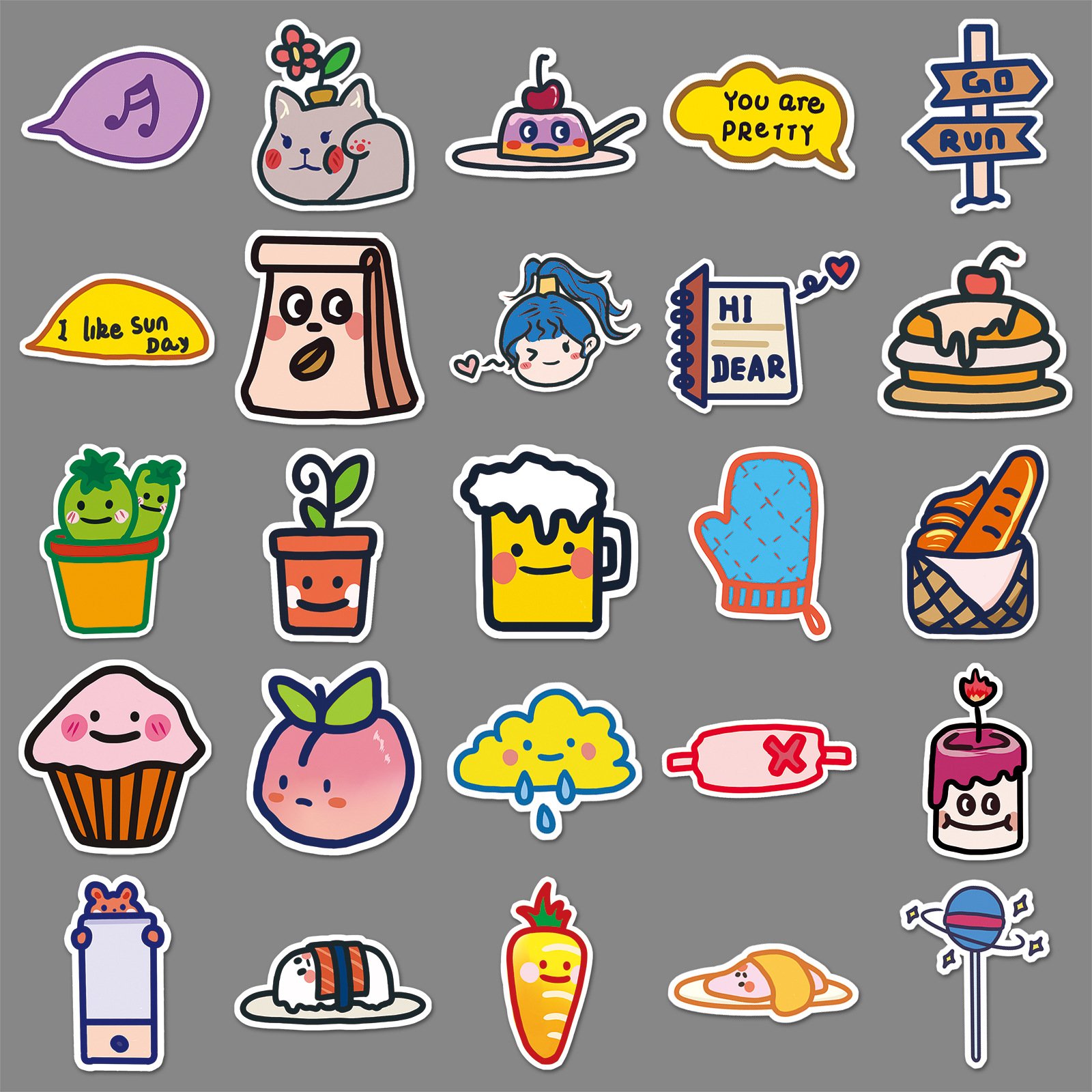 50 pcs original cartoon graffiti stickers, cute stickers decorative mobile phone cases water cups luggage waterproof stickers