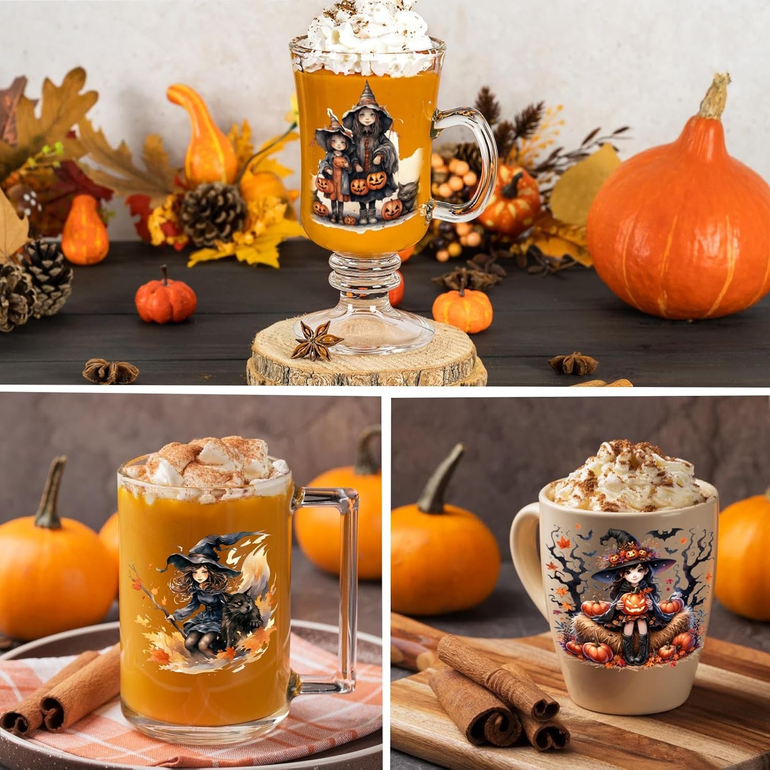 Halloween UV DTF cup wraps for 16OZ Libbey Glass Cups Pumpkin Witch Elf Werewolf Decals Rub on Transfers Stickers for DIY Crafts