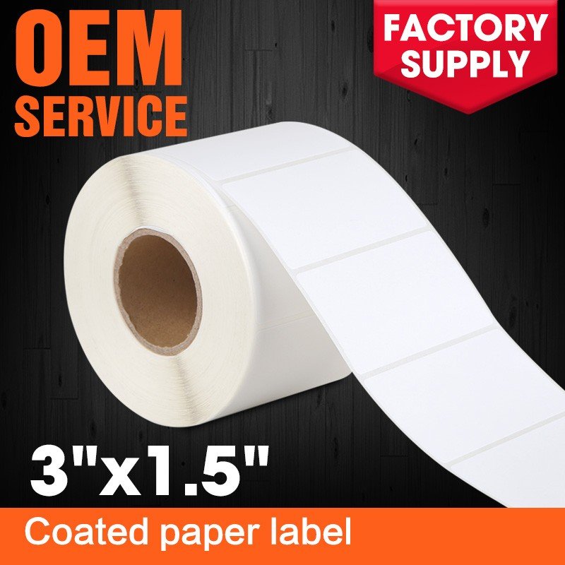 Soonmark high quality 3''*1.5'' for package thermal transfer coated paper label sticker customize logo