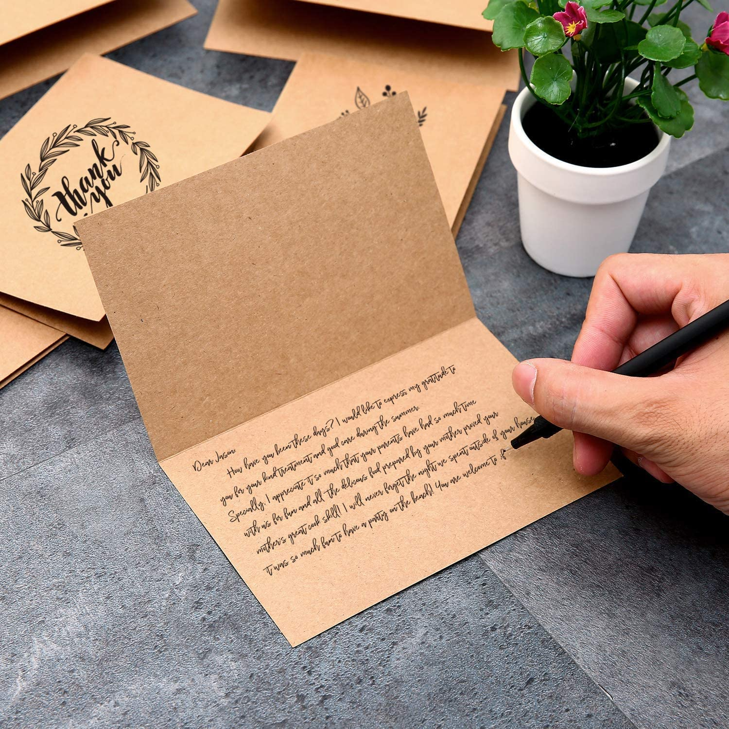 Thank You Cards Of, 36 Pack Brown Kraft Paper 6 Design Of Assorted Thank U Greeting Note Card With Envelopes And Stickers