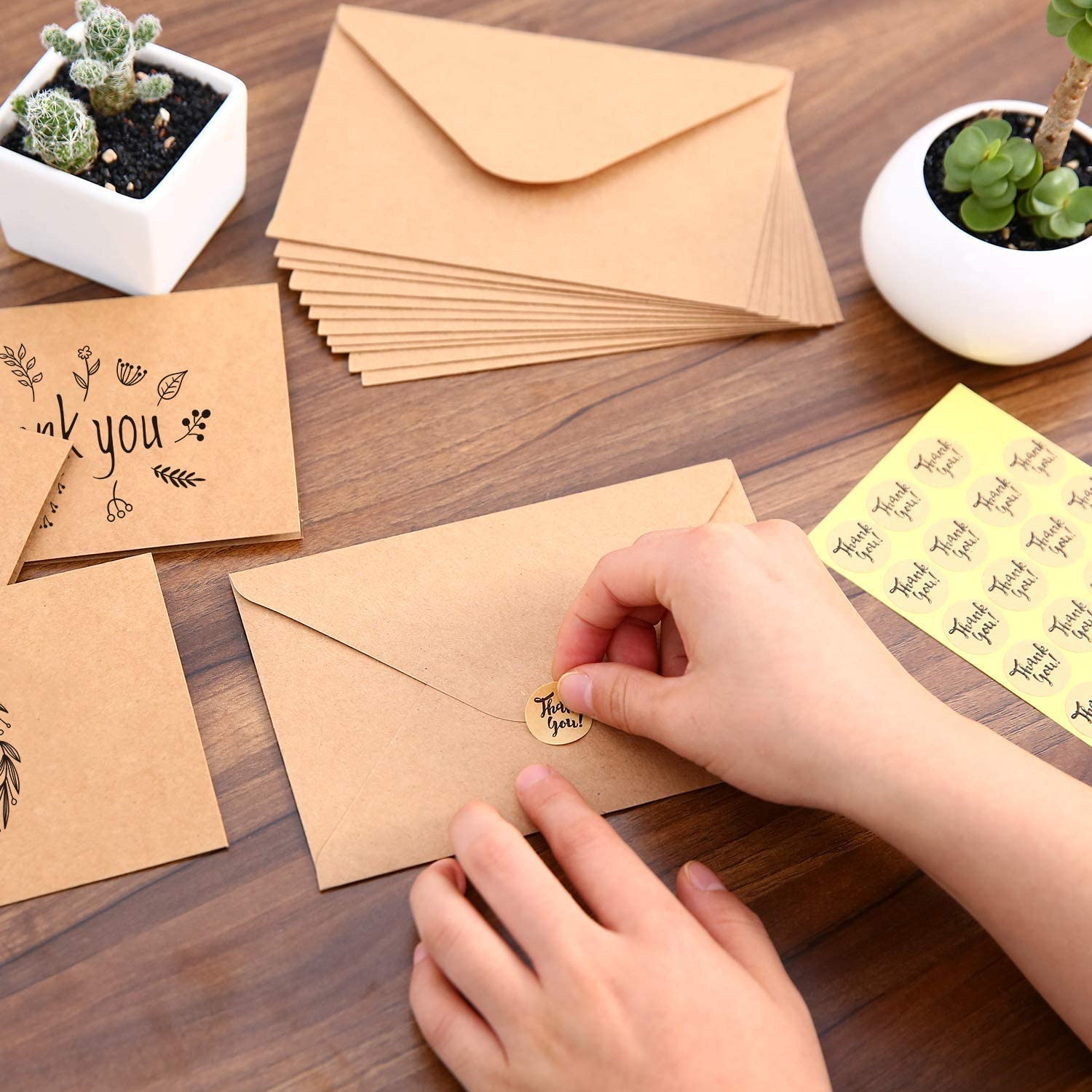 Thank You Cards Of, 36 Pack Brown Kraft Paper 6 Design Of Assorted Thank U Greeting Note Card With Envelopes And Stickers