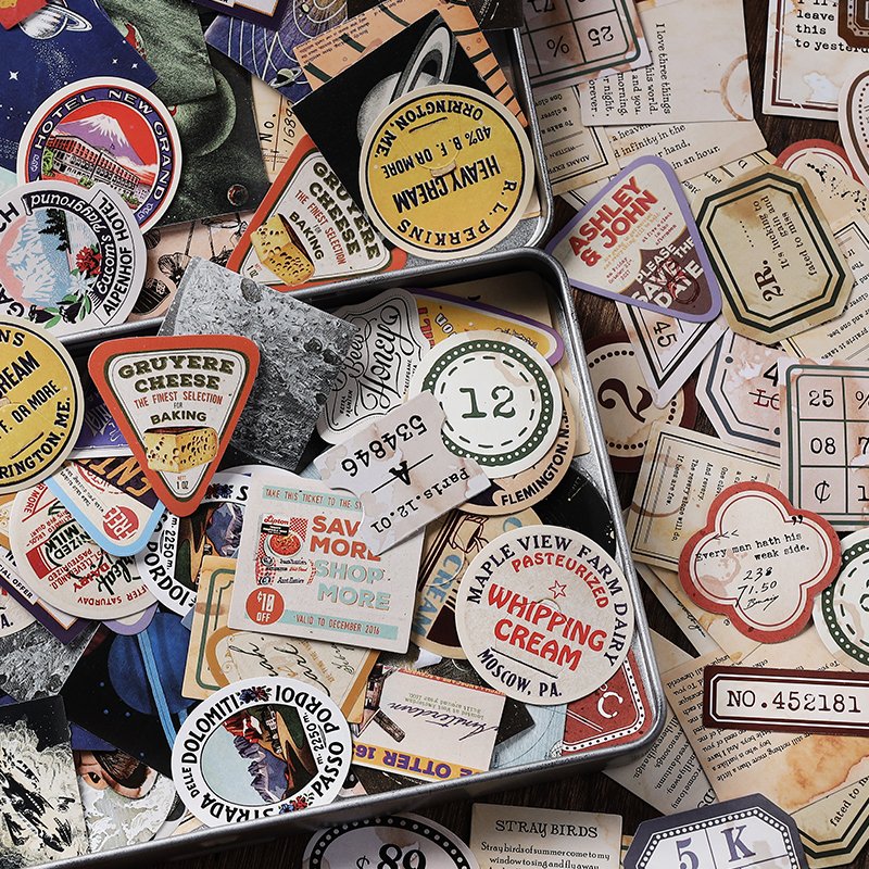 46pcs per pack Vintage Series Mini Boxed Stickers Guitar Skateboard Decoration Scrapbook Sticker Phone Case Decor