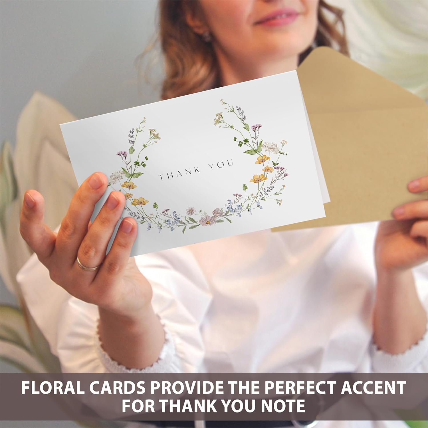 Custom Floral Thank You Notes Wildflower Thank You Cards With Adhesive Envelope and Stickers for Special Gift
