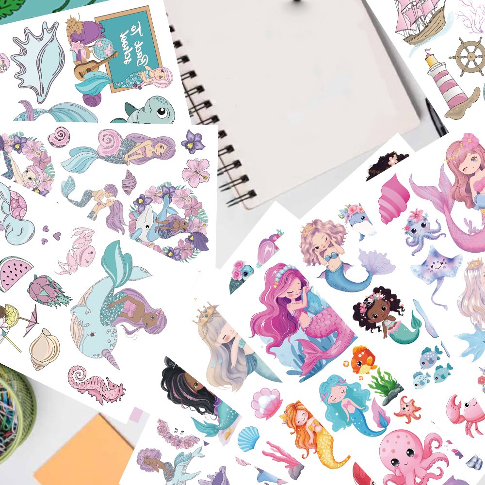 10 Sheets Cartoon mermaid Waterproof Temporary Tattoo Stickers finger face Tatoo girl Kids Party Favors toys Gifts wholesale