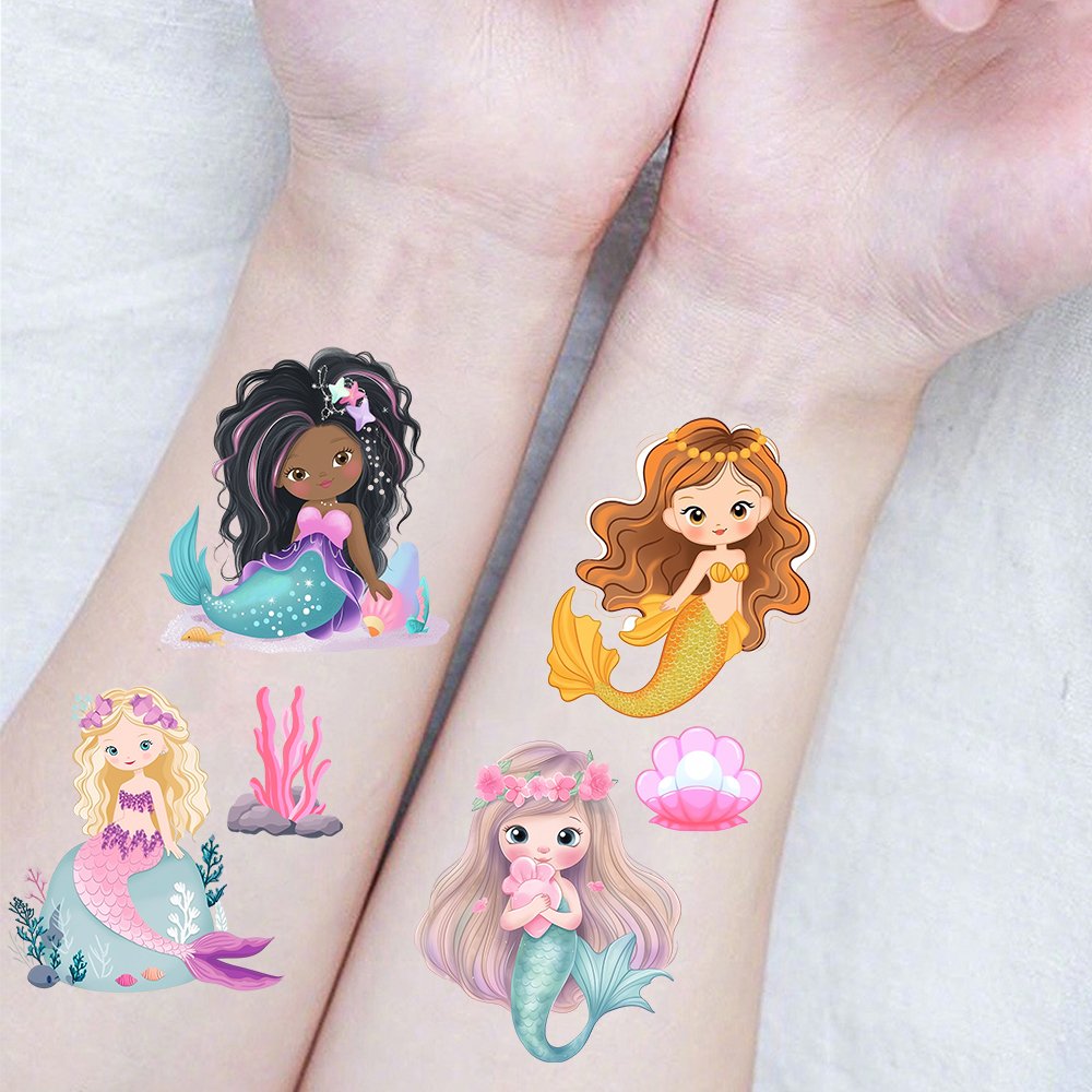 10 Sheets Cartoon mermaid Waterproof Temporary Tattoo Stickers finger face Tatoo girl Kids Party Favors toys Gifts wholesale