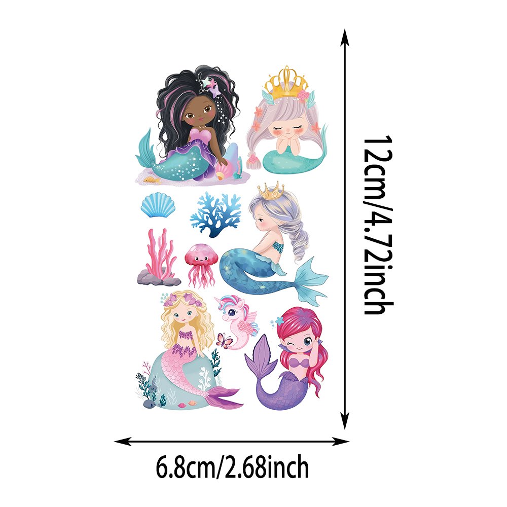 10 Sheets Cartoon mermaid Waterproof Temporary Tattoo Stickers finger face Tatoo girl Kids Party Favors toys Gifts wholesale
