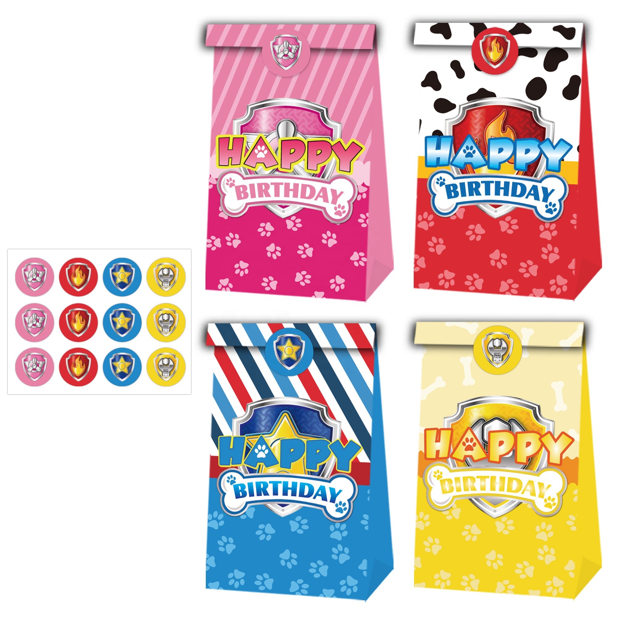 12pcs Paw Dogs Patrol Dogs Party Favor Bags Paw Dogs Party Treat Bags With Thank You Sticker Party Treat Bags For Gift Package