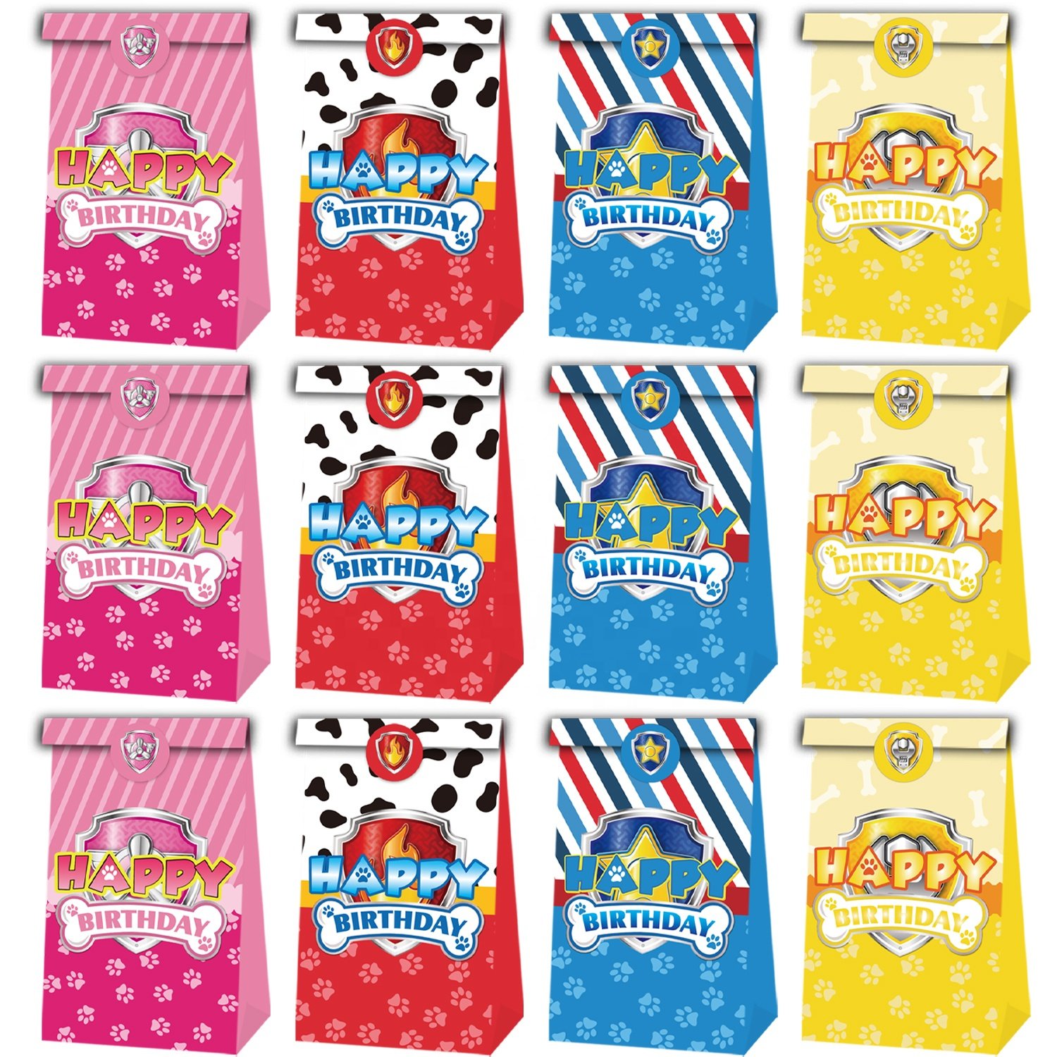 12pcs Paw Dogs Patrol Dogs Party Favor Bags Paw Dogs Party Treat Bags With Thank You Sticker Party Treat Bags For Gift Package