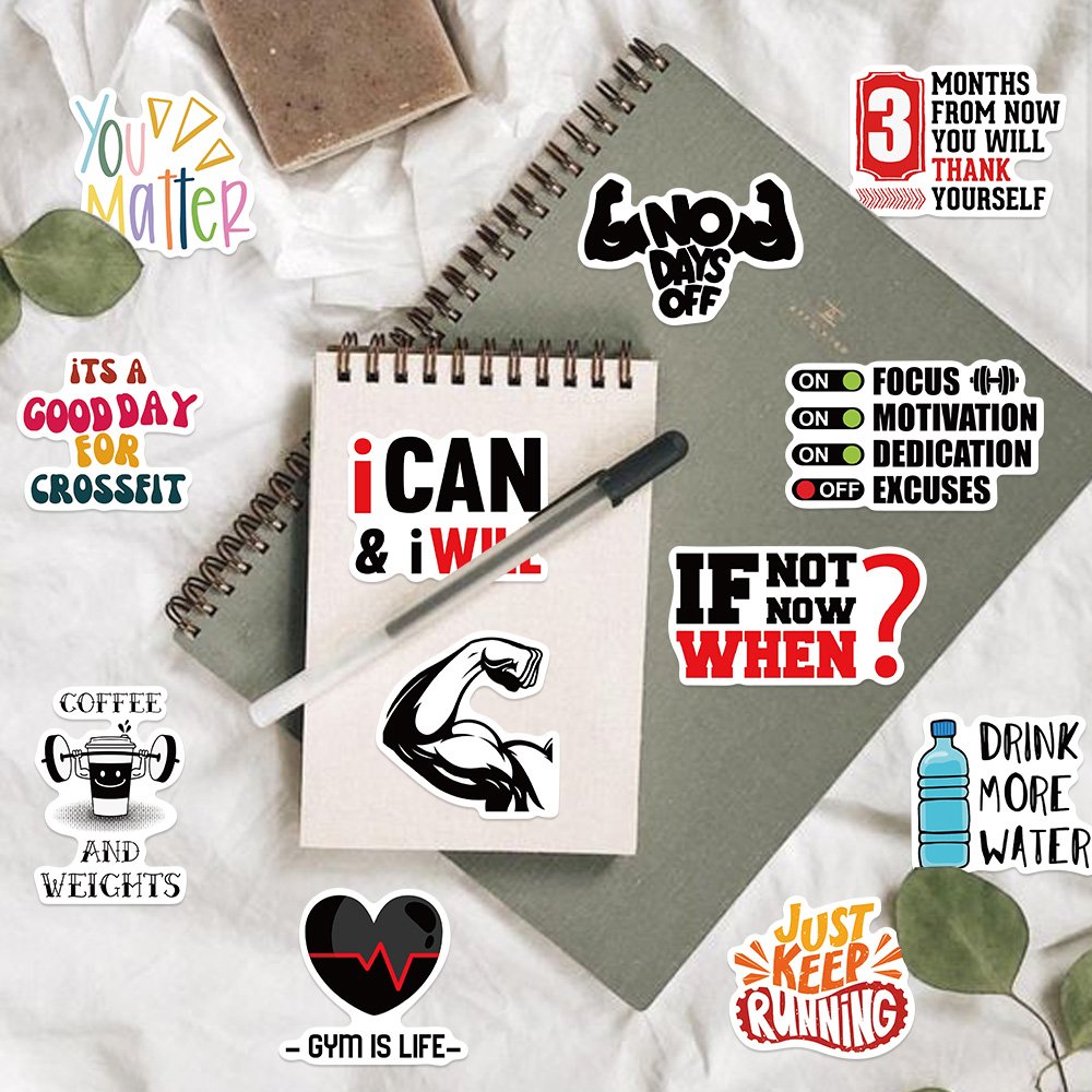50pcs Fitness Motivational Graffiti Encouraging Stickers for Laptop Phone Case Guitar Luggage Decoration Waterproof Gifts Decal