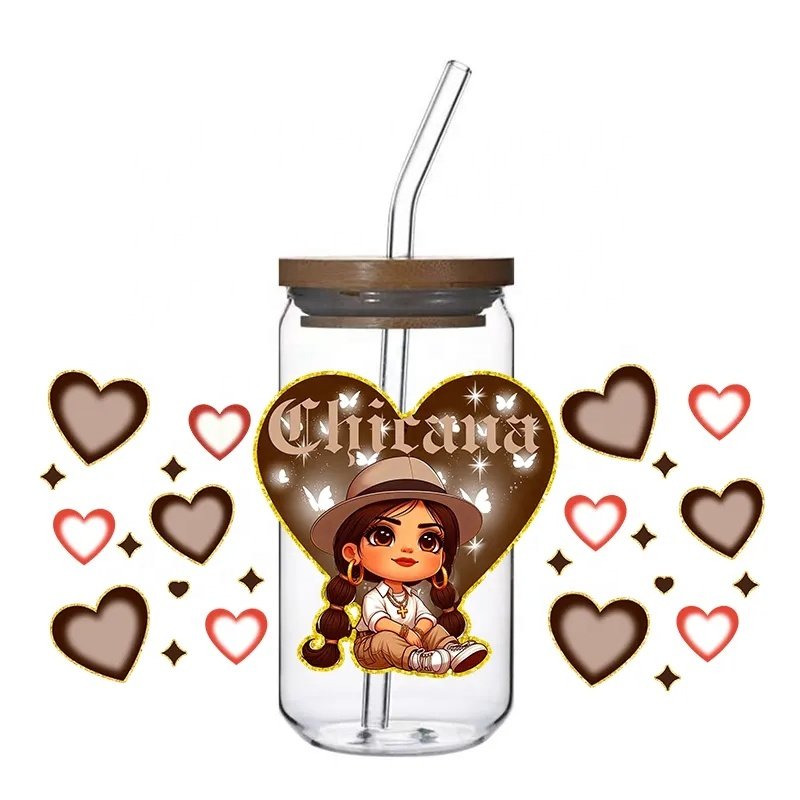 Wholesale hispanic Spanish Chicano UV DTF Wrap Transfers Chibi Chicana Latina UV DTF Printing Transfer Stickers for 16oz Glass