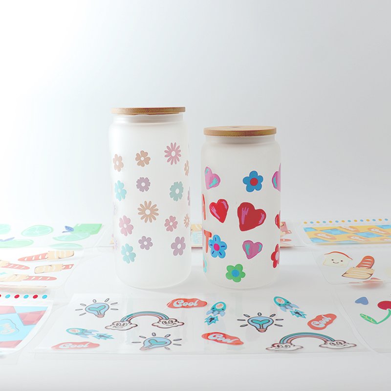 High quality Uv dtf 16oz wraps cup stickers custom logo pattern design screen printing heat transfer vinyl for cups