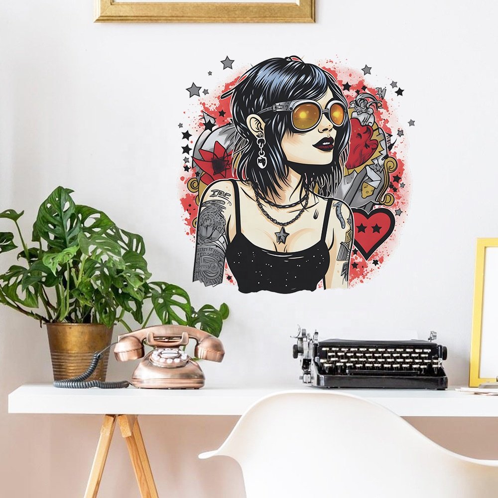 Creative punk girl stickers waterproof die cut sticker for home decor wall decoration for store