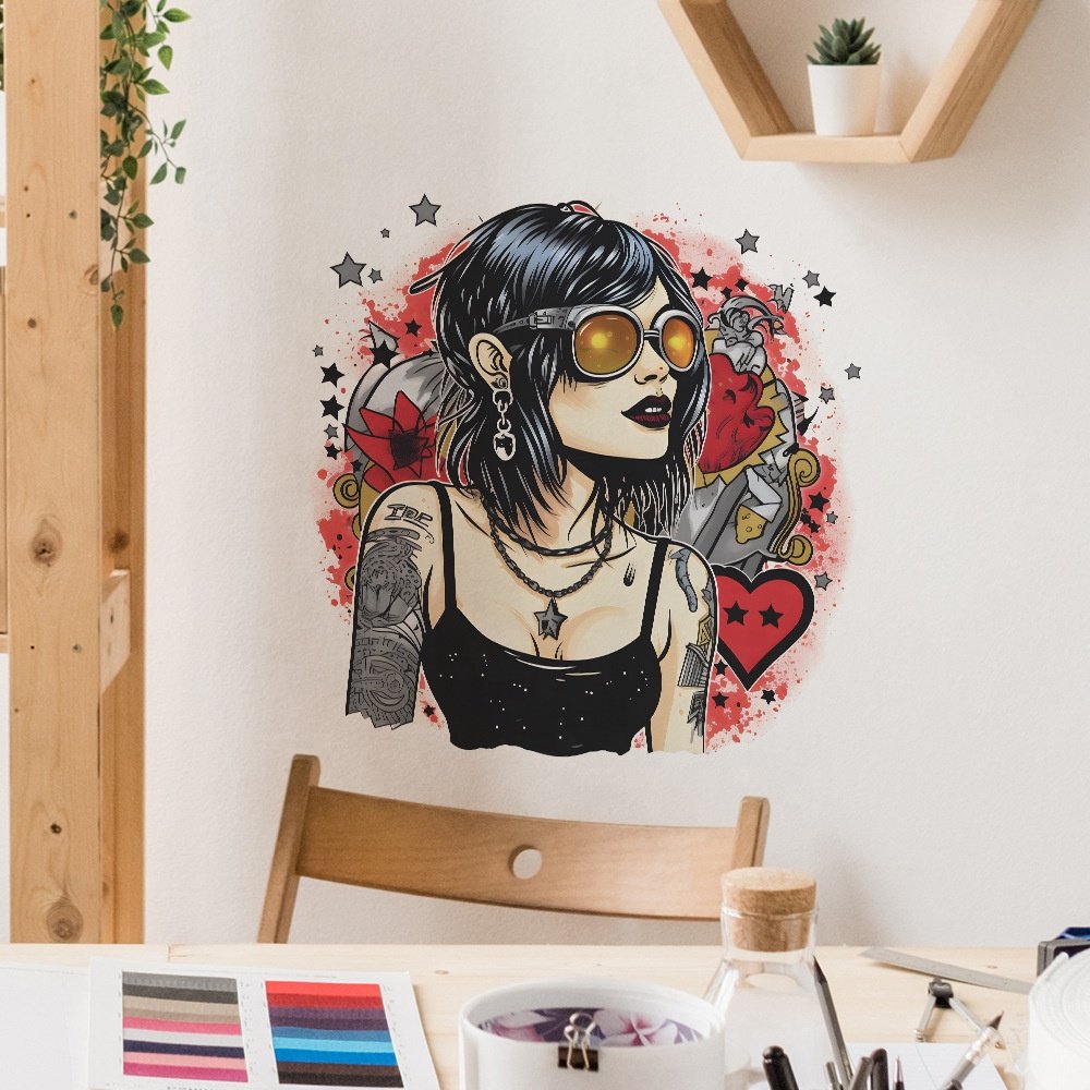 Creative punk girl stickers waterproof die cut sticker for home decor wall decoration for store
