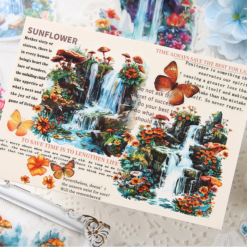 10 sheets/pack Cuiluan Waterfall Song Scenery Handbag Stickers Pack Handbag Material Stickers Creative Stickers