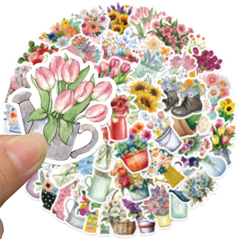 50PCS Colorful garden bonsai plant floral pot flower sunflower stickers