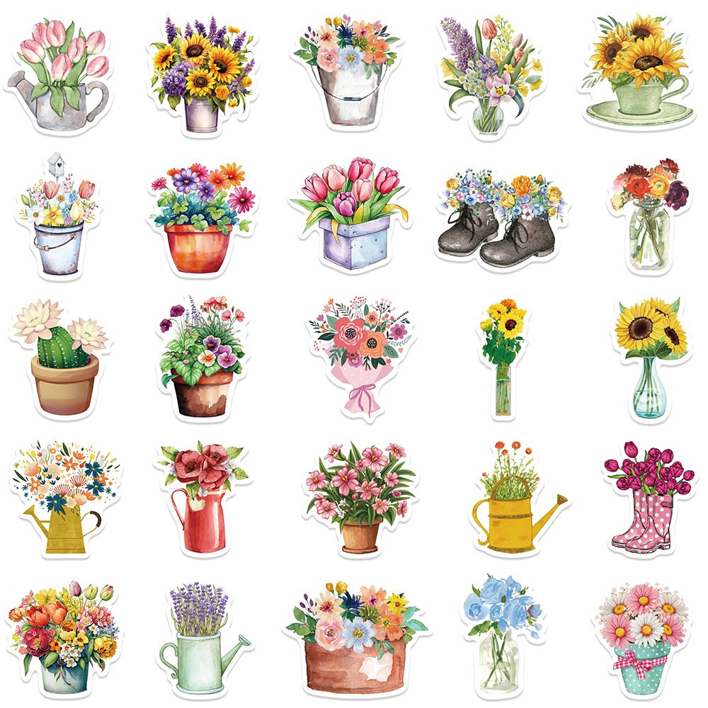 50PCS Colorful garden bonsai plant floral pot flower sunflower stickers