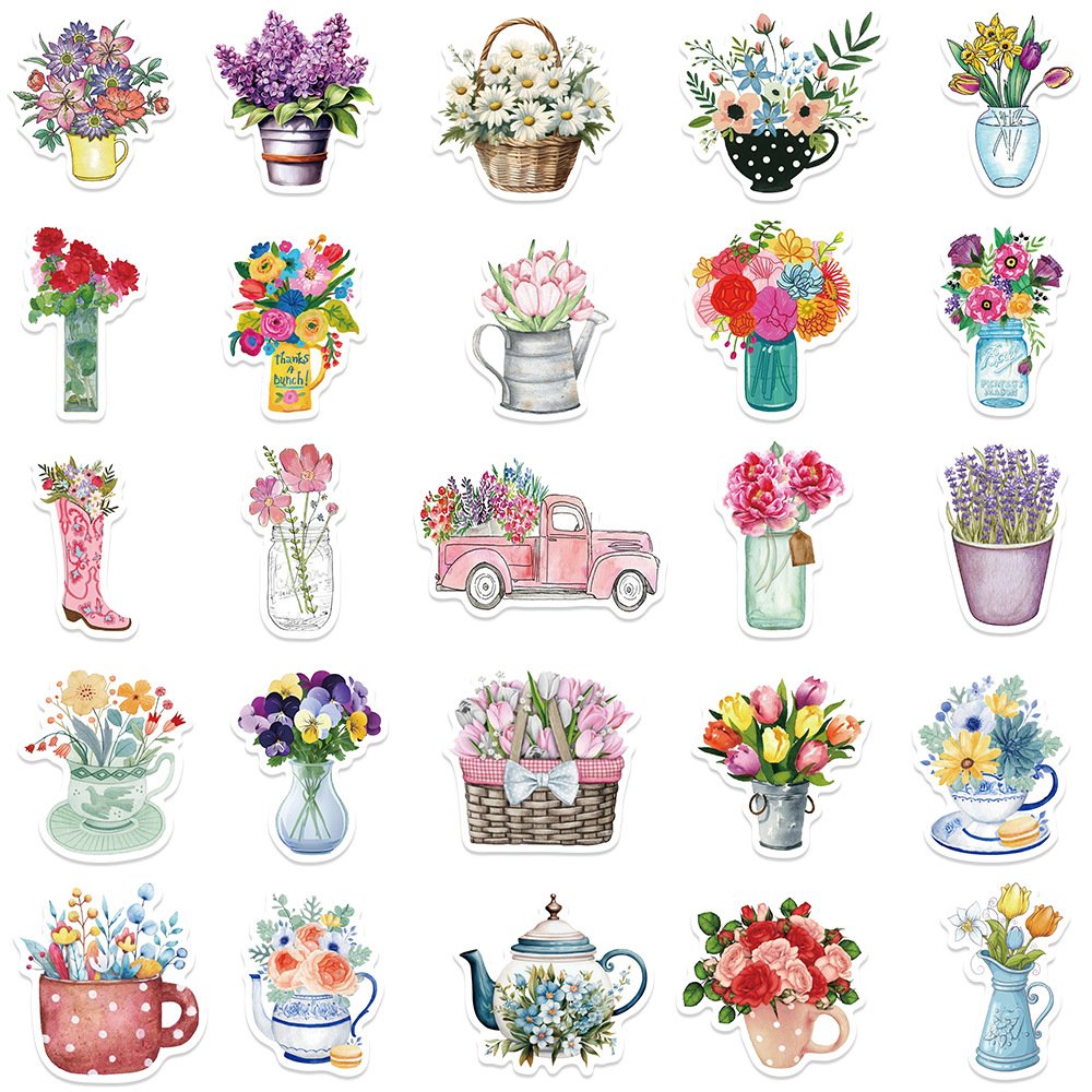 50PCS Colorful garden bonsai plant floral pot flower sunflower stickers