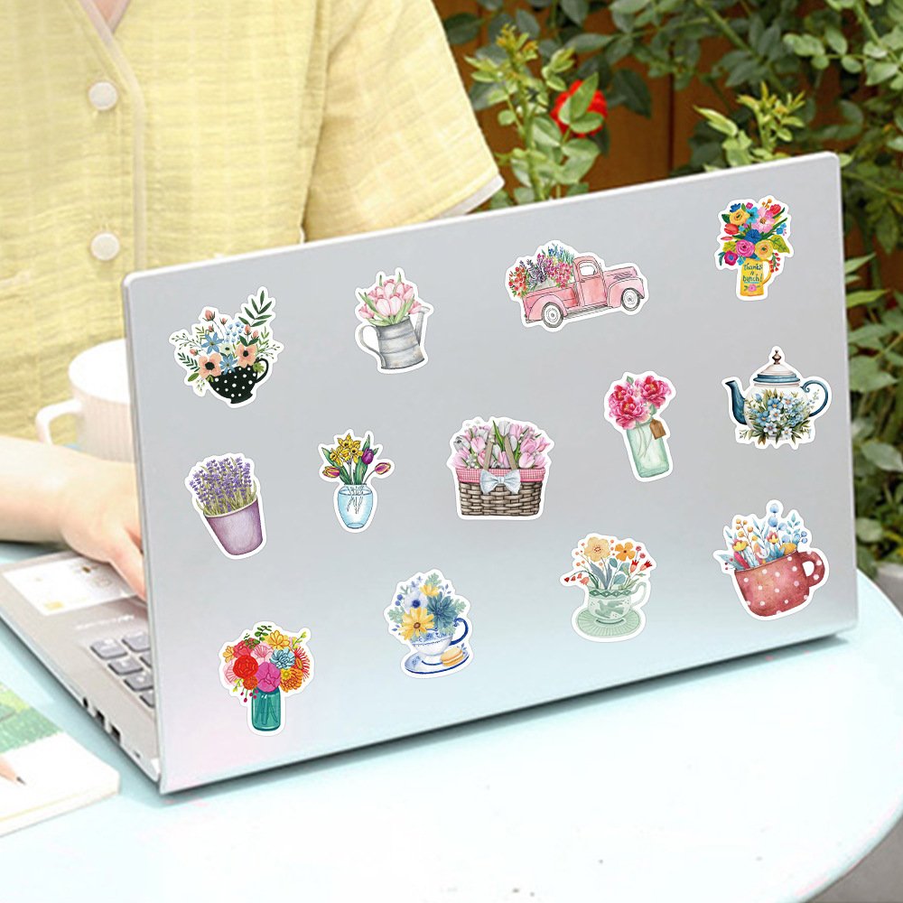 50PCS Colorful garden bonsai plant floral pot flower sunflower stickers