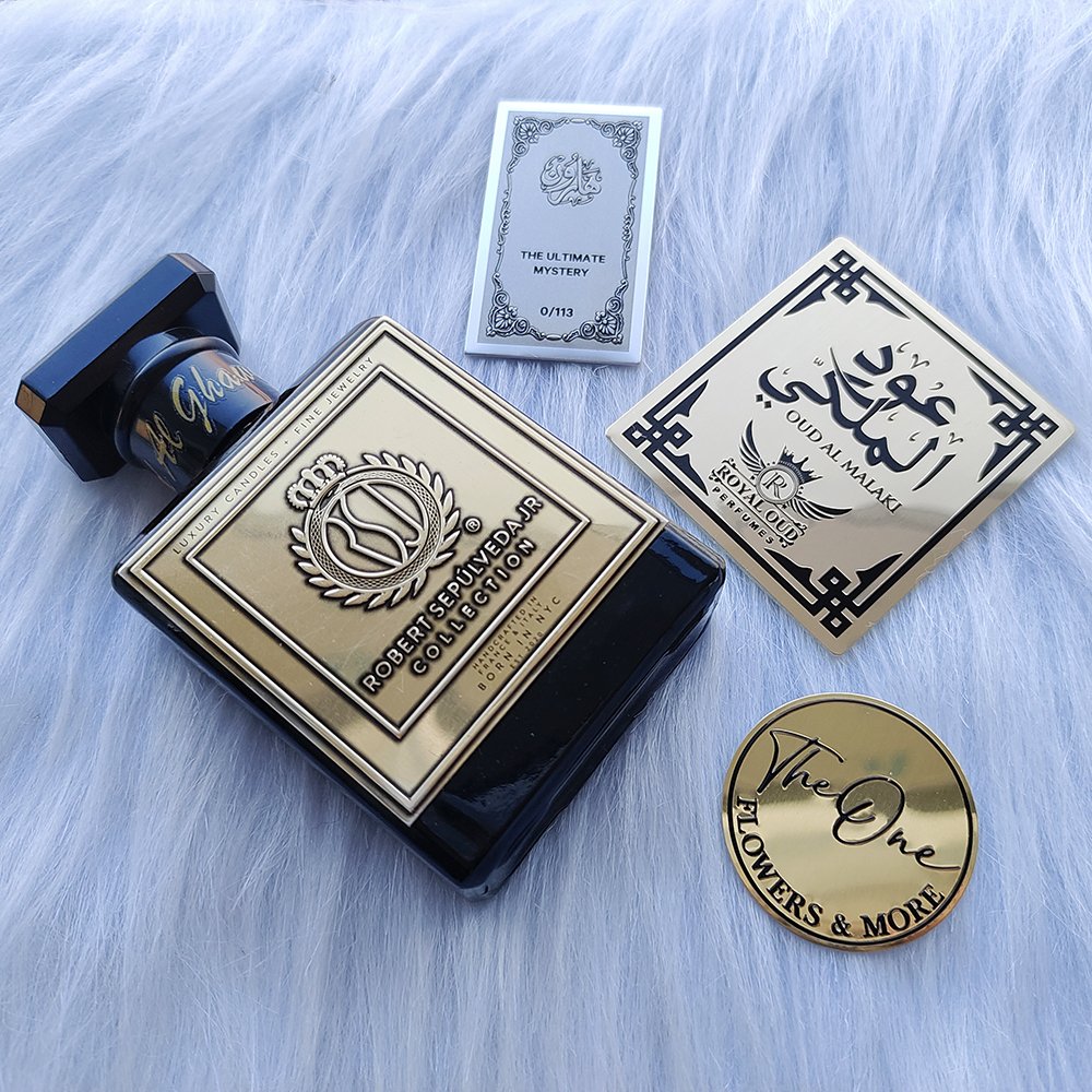 Customized Logo Metal Perfume private label cosmetics logo transfer embossed card perfume metal stickers