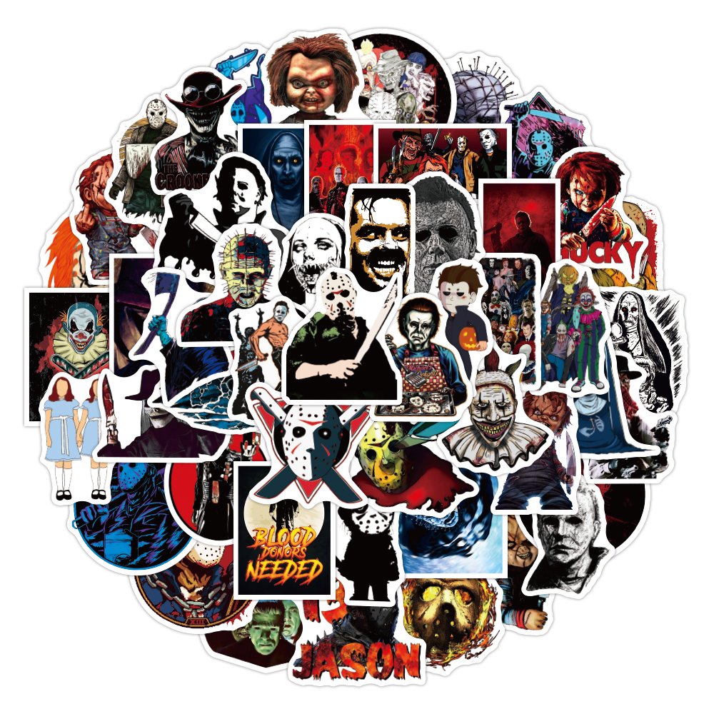 50pcs Cartoon Graffiti Thrilling character Stickers for Notebook Cup Decal Laptop Home Decoration PVC Horrible Sticker Custom