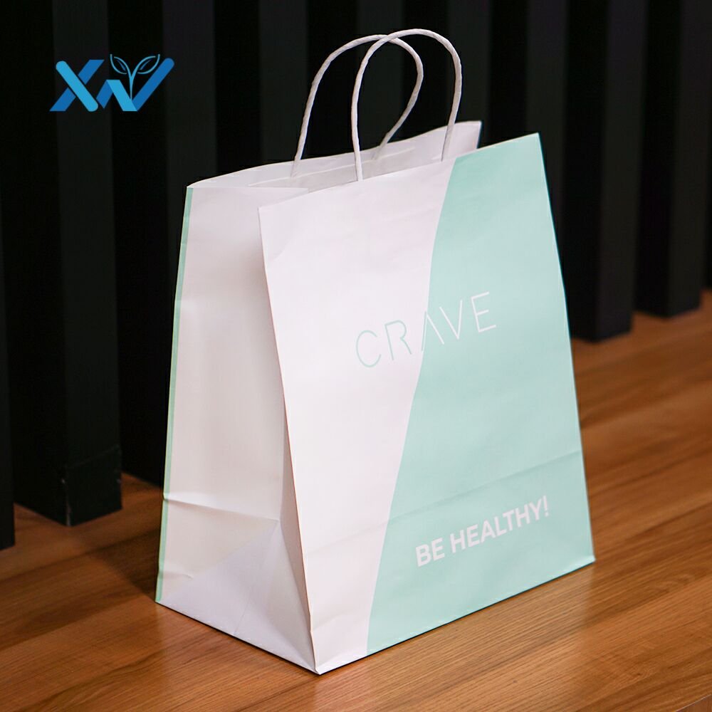 Hot Sell Clothing Shopping White Paper Bag Restaurant Take Away Kraft Paper Bag recyclable material