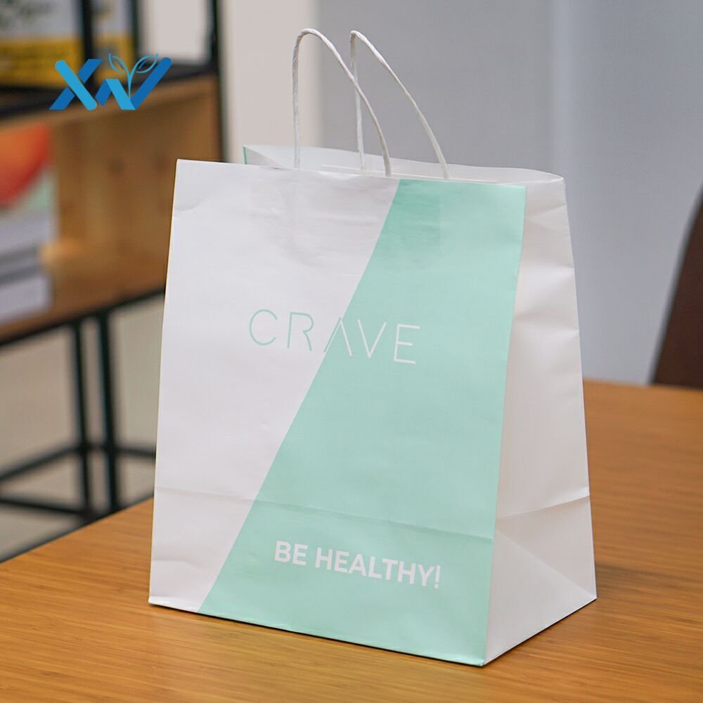 Hot Sell Clothing Shopping White Paper Bag Restaurant Take Away Kraft Paper Bag recyclable material