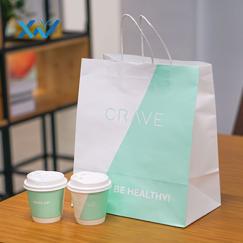 Hot Sell Clothing Shopping White Paper Bag Restaurant Take Away Kraft Paper Bag recyclable material