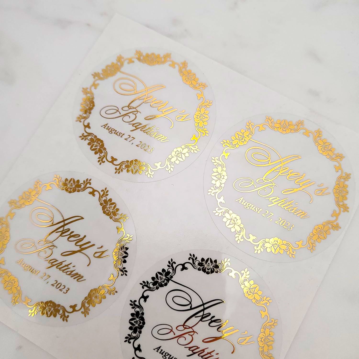Etiquettes Adhesive Customized Print Logo Waterproof Gold Foil Cosmetic Clear Bopp Labels Custom Text Logo Transparent Stickers